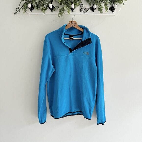 Mens The North Face TKA Glacier Snap-Neck Pullover Blue Medium Fleece - Picture 1 of 4